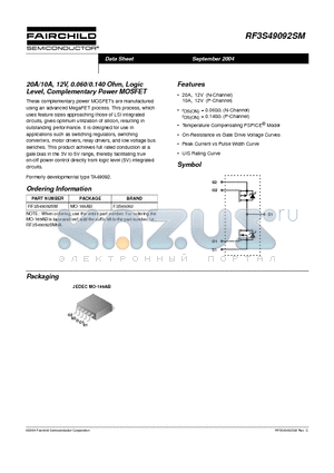 F3S49092 datasheet - 20A/10A, 12V, 0.060/0.140 Ohm, Logic Level, Complementary Power MOSFET