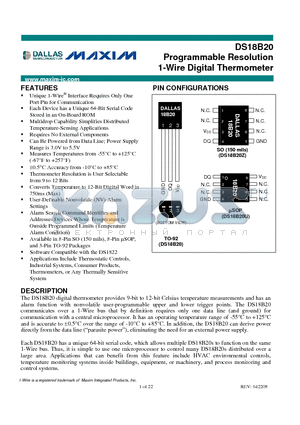 DS18B20-SL datasheet - Programmable Resolution 1-Wire Digital Thermometer