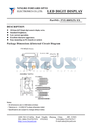 FYE-800XZX-1 datasheet - LED DIGIT DISPLAY