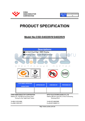 CSD-S40229V9 datasheet - 0.4 Inch Dual Digit SMD Display