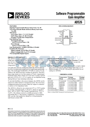 AD526J datasheet - Software Programmable Gain Amplifier