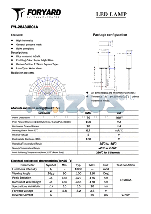 FYL-25A3UBC1A datasheet - LED LAMP