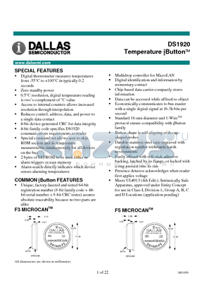 DS1920-F3 datasheet - Temperature iButton