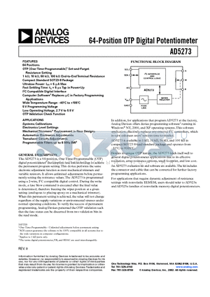 AD5273BRJ10-REEL7 datasheet - 64-Position OTP Digital Potentiometer