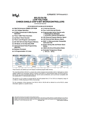 87L54 datasheet - LOW VOLTAGE CHMOS SINGLE-CHIP 8-BIT MICROCONTROLLERS