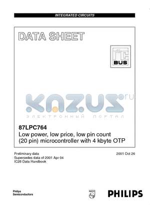 87LPC764 datasheet - Low power, low price, low pin count 20 pin microcontroller with 4 kbyte OTP