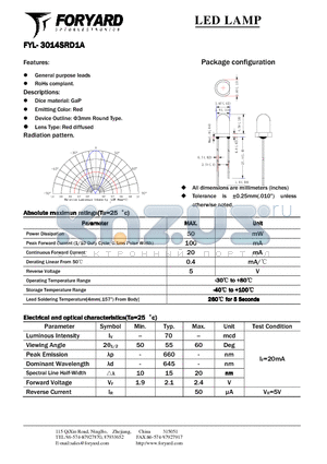FYL-3014SRD1A datasheet - LED LAMP