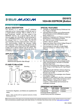 DS1972-F5 datasheet - 1024-Bit EEPROM iButton