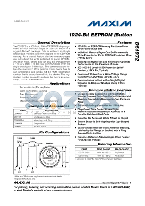 DS1972_10 datasheet - 1024-Bit EEPROM iButton