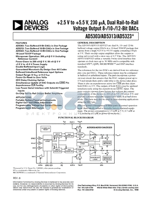 AD5303BRU datasheet - 2.5 V to 5.5 V, 230 uA, Dual Rail-to-Rail Voltage Output 8-/10-/12-Bit DACs