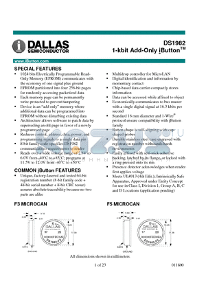 DS1982-F5 datasheet - 1-kbit Add-Only iButton