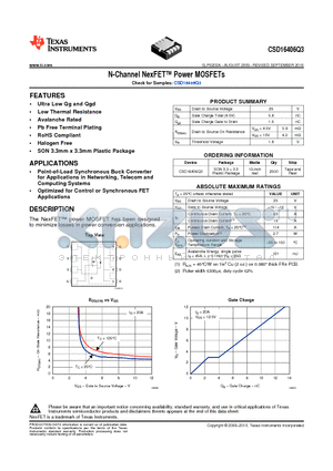 CSD16406Q3 datasheet - N-Channel NexFET Power MOSFETs