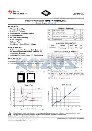 CSD16407Q5C_10 datasheet - ID The NexFET power MOSFET has been designed to minimize losses in power conversion applications.