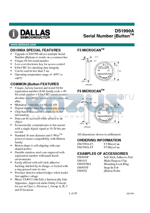 DS1990 datasheet - Serial Number iButton