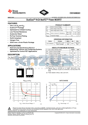 CSD16408Q5C_10 datasheet - The NexFET power MOSFET has been designed to minimize losses in power conversion applications.