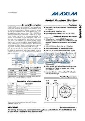 DS1990R datasheet - Serial Number iButton