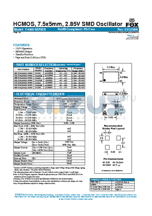 F4300 datasheet - HCMOS, 7.5x5mm, 2.85V SMD Oscillator