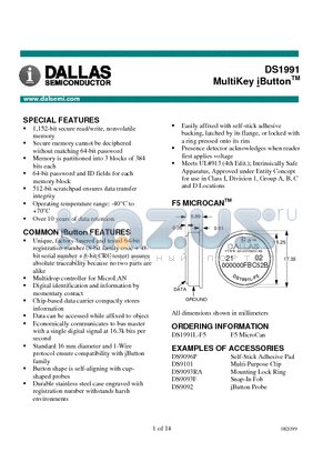 DS1991L-F5 datasheet - MultiKey iButton