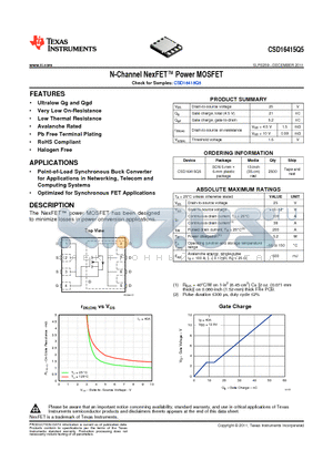 CSD16415Q5 datasheet - N-Channel NexFET Power MOSFET