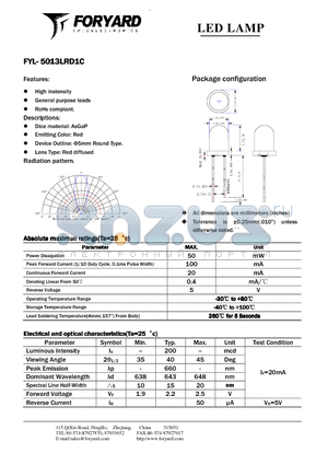 FYL-5013LRD1C datasheet - LED LAMP