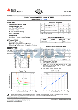 CSD17311Q5 datasheet - 30V N-Channel NexFET Power MOSFET