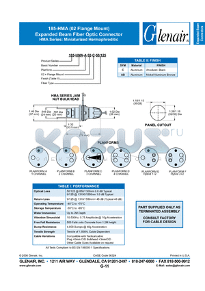 185-HMA-A02-AB-50 datasheet - Expanded Beam Fiber Optic Connector
