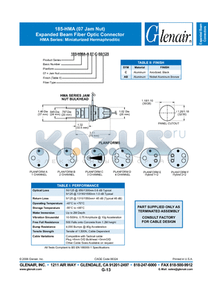 185-HMA-A07-AB-125 datasheet - Expanded Beam Fiber Optic Connector