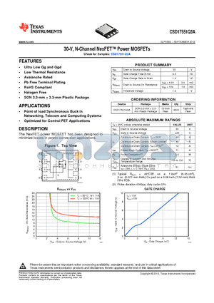 CSD17551Q3A datasheet - 30-V, N-Channel NexFET Power MOSFETs