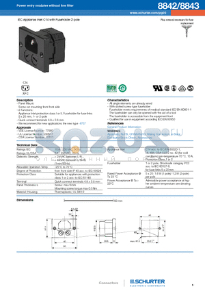 8842 datasheet - IEC Appliance Inlet C14 with Fuseholder 2-pole