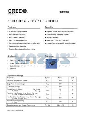 CSD20060 datasheet - ZERO RECOVERY RECTIFIER