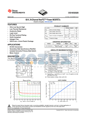 CSD18532Q5B datasheet - 60-V, N-Channel NexFET Power MOSFETs
