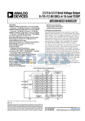 AD5318 datasheet - 2.5 V to 5.5 V Octal Voltage Output 8-/10-/12-Bit DACs in 16-Lead TSSOP