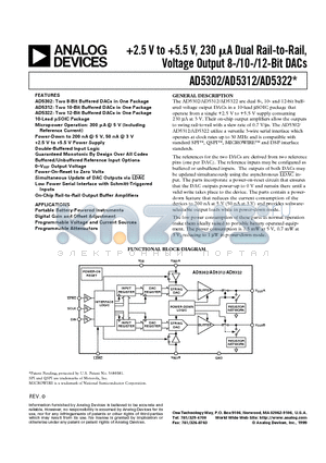 AD5322BRM datasheet - 2.5 V to 5.5 V, 230 uA Dual Rail-to-Rail, Voltage Output 8-/10-/12-Bit DACs