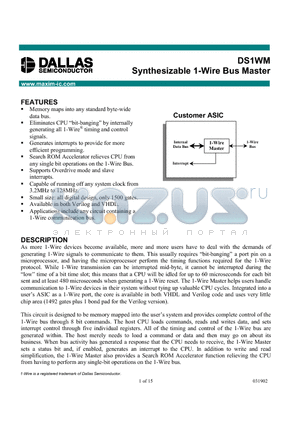 DS1WM datasheet - Synthesizable 1-Wire Bus Master