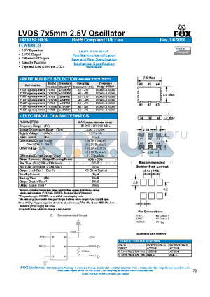 F4718 datasheet - LVDS 7x5mm 2.5V Oscillator