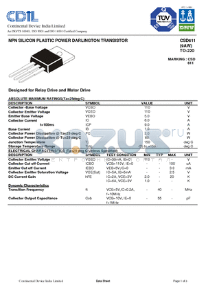 CSD611 datasheet - NPN SILICON PLASTIC POWER DARLINGTON TRANSISTOR