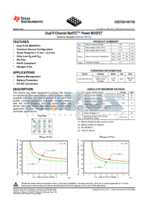 CSD75211W1723_11 datasheet - Dual P-Channel NexFET Power MOSFET
