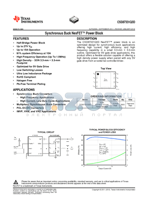 CSD87331Q3D datasheet - Synchronous Buck NexFET Power Block