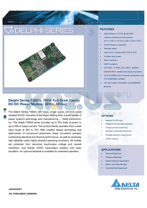 F48SA28025NKFA datasheet - Delphi Series F48SA, 700W Full Brick Family DC/DC Power Module: 48Vin, 28Vout