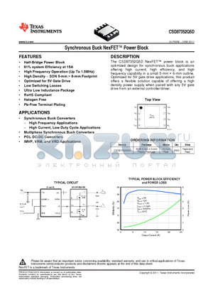 CSD87352Q5D datasheet - Synchronous Buck NexFET Power Block