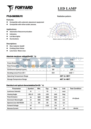 FYLS-0805BUYC datasheet - LED LAMP