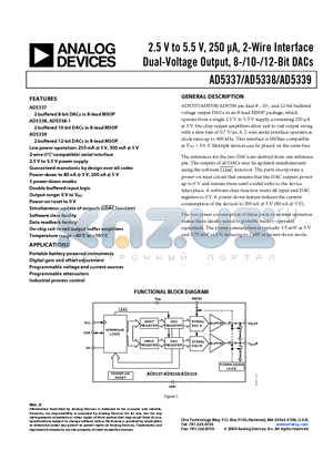 AD5338BRM-REEL7 datasheet - 2.5 V to 5.5 V, 250 UA, 2-Wire Interface Dual-Voltage Output, 8-/10-/12-Bit DACs