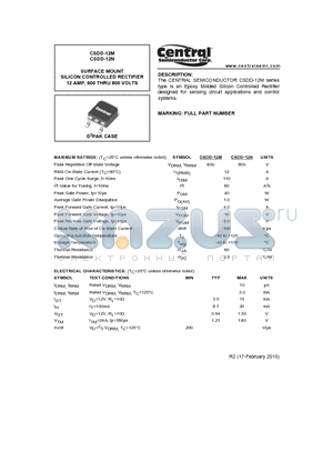 CSDD-12M datasheet - SURFACE MOUNT SILICON CONTROLLED RECTIFIER 12 AMP, 600 THRU 800 VOLTS