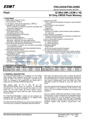 F49L320BA-70TIG datasheet - 32 Mbit (4M x 8/2M x 16) 3V Only CMOS Flash Memory