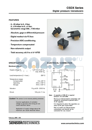 CSDX0010D4D datasheet - Digital pressure transducers