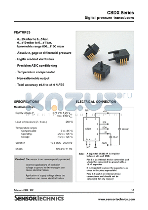 CSDX0050D4R datasheet - Digital pressure transducers