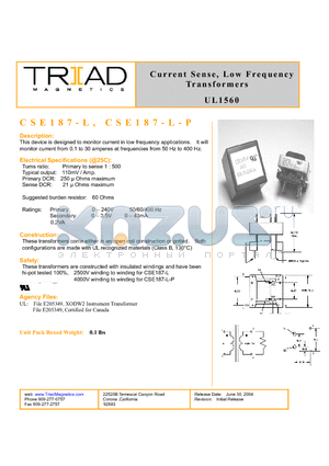 CSE187-L datasheet - Current Sense, Low Frequency Transformers