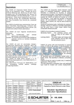 CSE25UG datasheet - Capacitive Switch Element under Glass