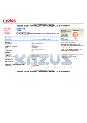 885235719 datasheet - FC/UPC-to-FC/UPC, Singlemode, Duplex, 3.00mm (.118), Standard Fiber Optic Cable Assembly, 20.0m (65.60)