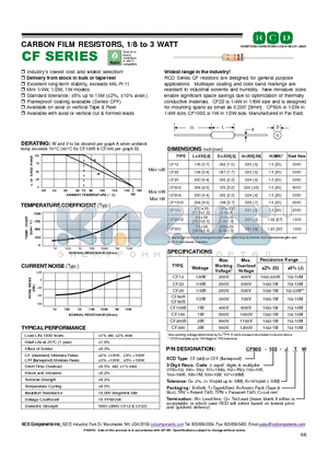 CF50S-101-J datasheet - CARBON FILM RESISTORS, 1/8 to 3 WATT